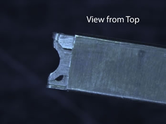 An image of the damaged Gatan 914  Cryo-Tomography holder, specifically showing the view from the top of the holder.