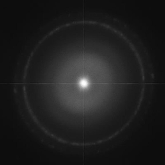 An image showing the full frame transfer (FFT) of a nominally magnified image at 150,000x magnification.