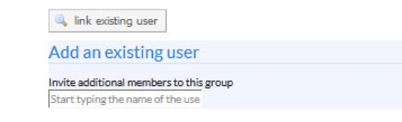 A screenshot of the pop-up that opens when clicking on the Link Existing User button that allows you to search for a new group member to add.