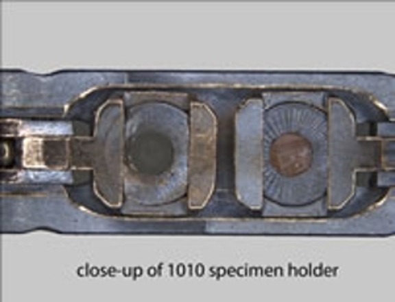 A closeup image of the specimen on the EM-SQH10 holder.