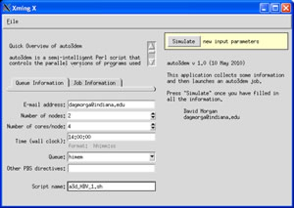 A screenshot of the rappture graphical user interface running one of the scripts.
