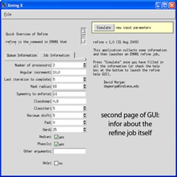An image of the second page of the Graphical User Interface displaying info about the refine job itself.