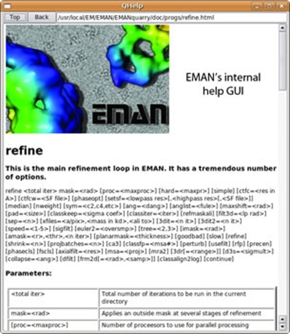 An image of EMAN's internal help window.