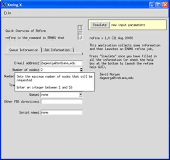 A screenshot showing a  "hint" that was created in the Rappture graphical user interface window.