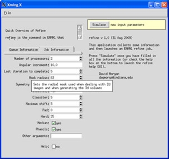 A screenshot showing a different "hint" that was created in the Rappture graphical user interface window.